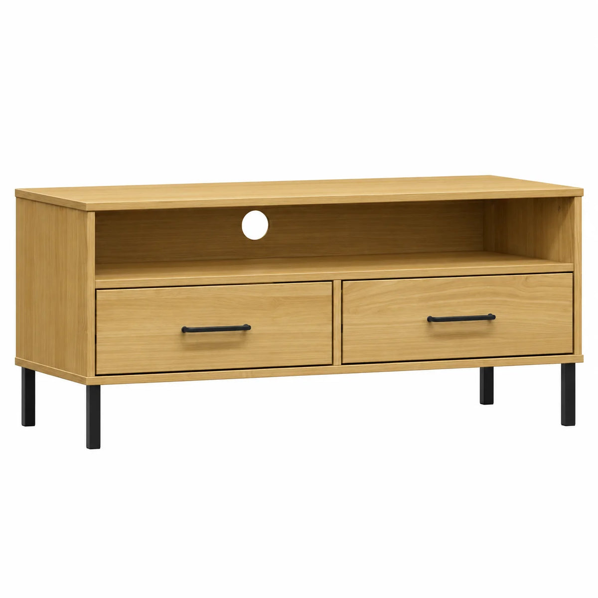 Meuble TV pin massif sur pieds en métal 106 cm