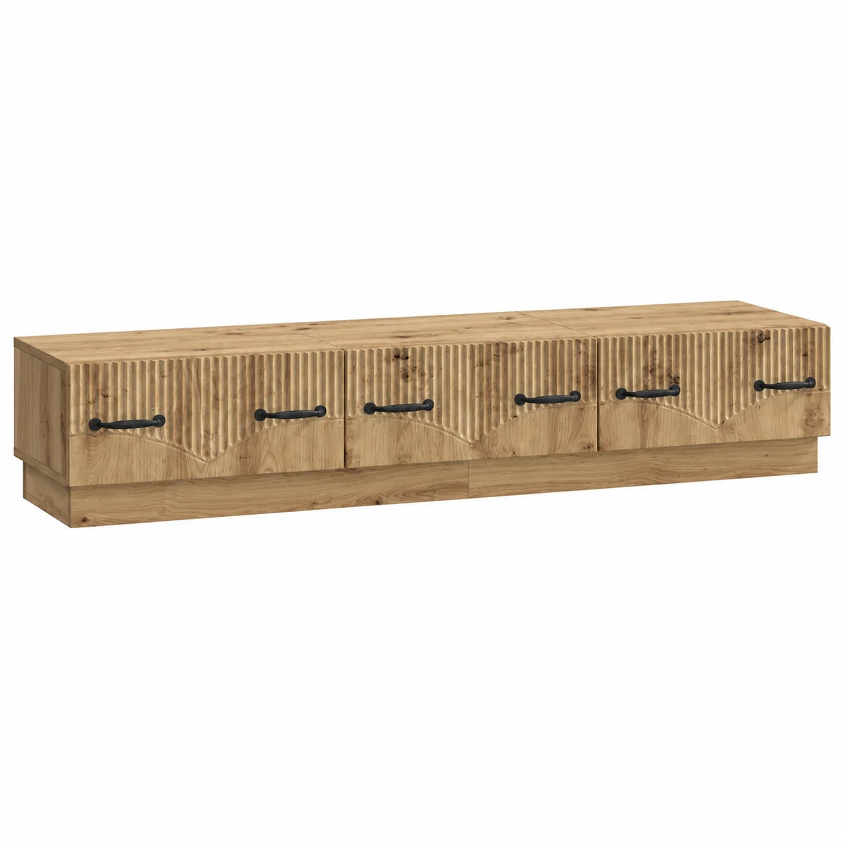 Meuble TV bas chêne artisanal cannelé 147 cm