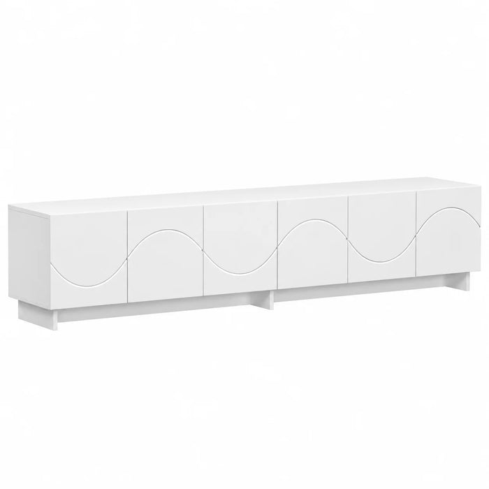 Meuble TV blanc 180 cm à façade ondulée 6 portes