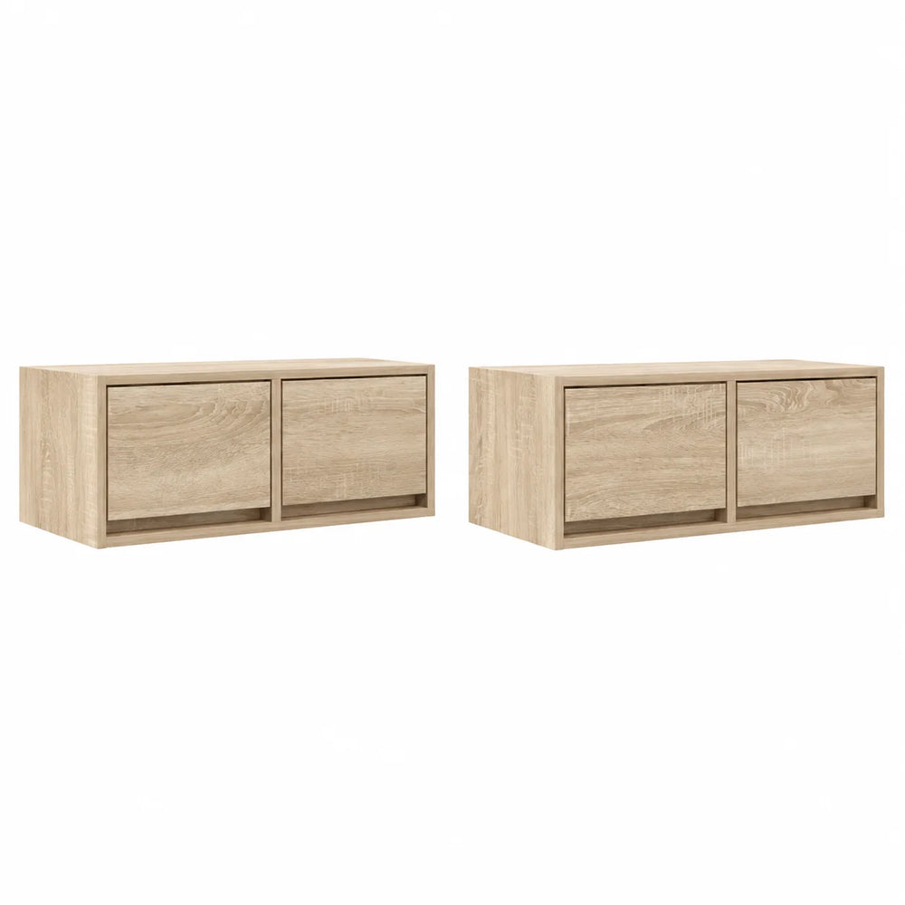 Meuble TV suspendu bois chêne sonoma, lot de 2 caissons 60 cm