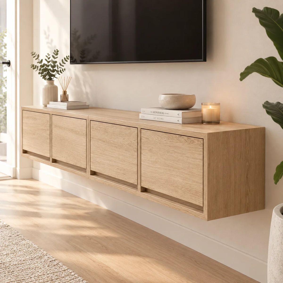 Meuble TV suspendu bois chêne sonoma, lot de 2 caissons 60 cm