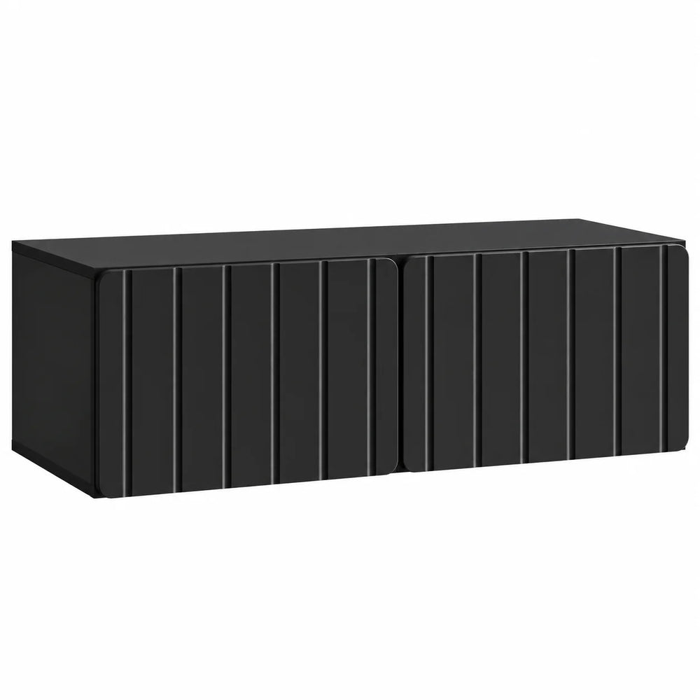 Meuble TV suspendu noir cannelé 98 cm 2 portes