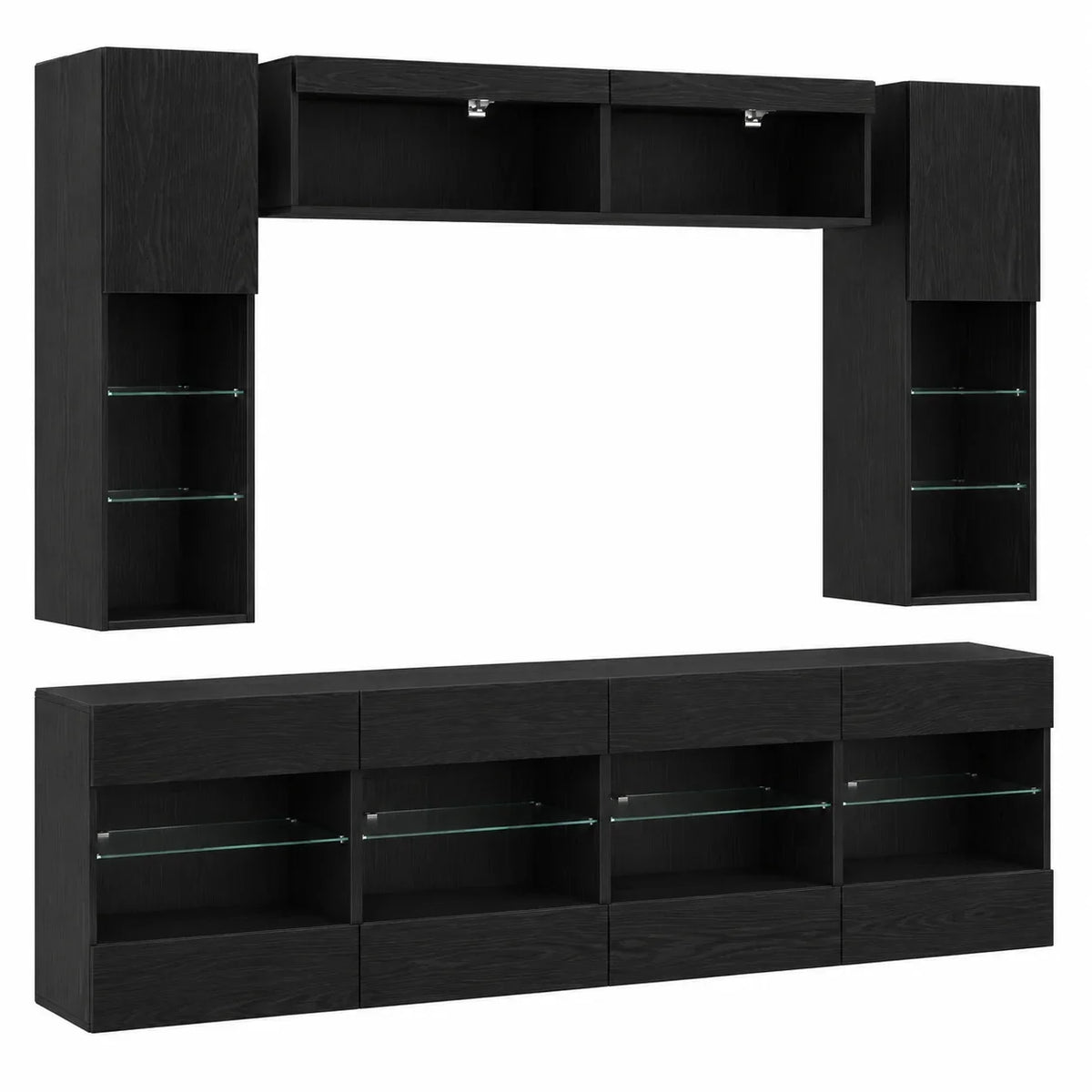 Ensemble meuble TV mural 6 pièces décor chêne noir
