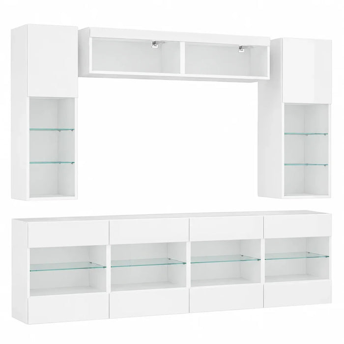 Ensemble meuble TV suspendu blanc LED 6 pièces