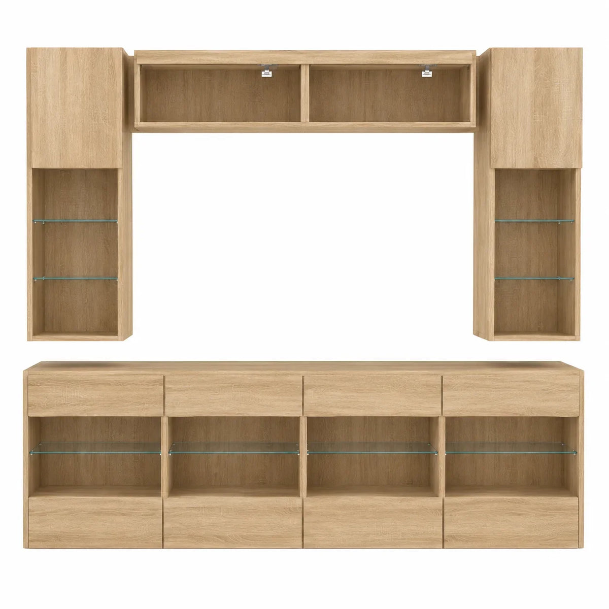 Ensemble meuble TV mural 6 pièces décor chêne sonoma avec éclairage LED