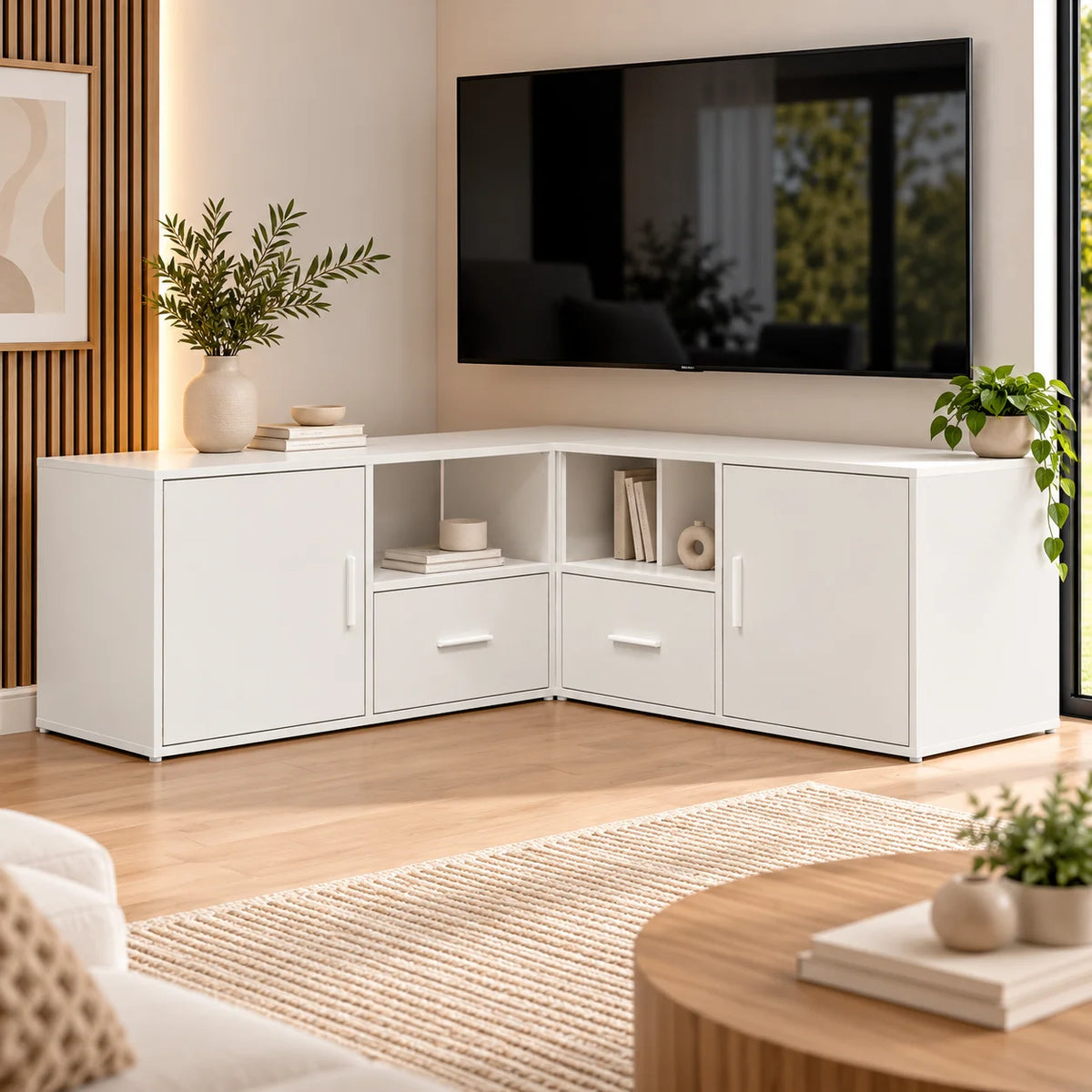 Meuble TV d'angle blanc 200 cm