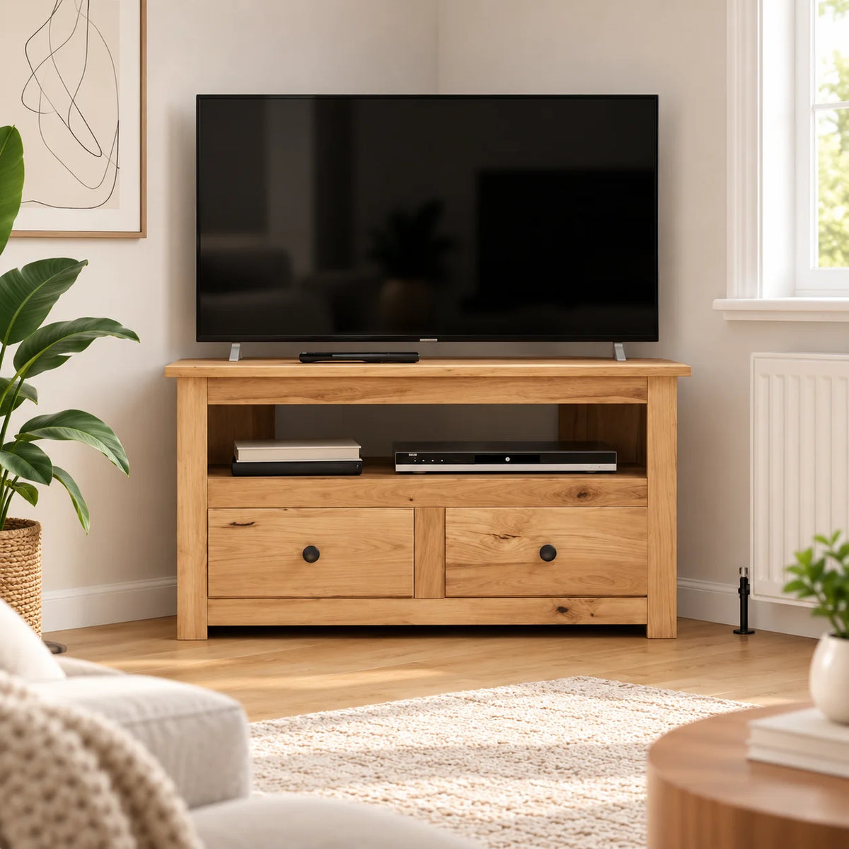Meuble TV d'angle en pin massif 93 cm