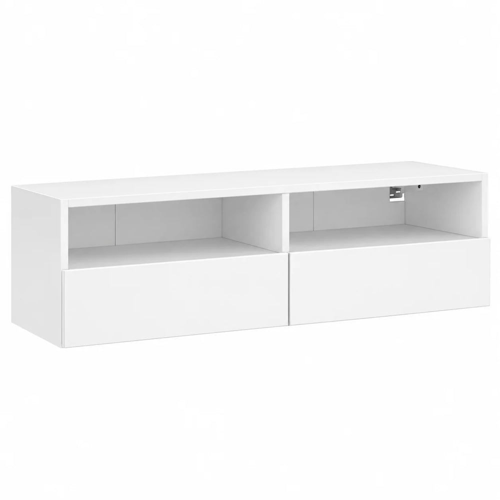 Meuble TV suspendu blanc 100 cm avec niches