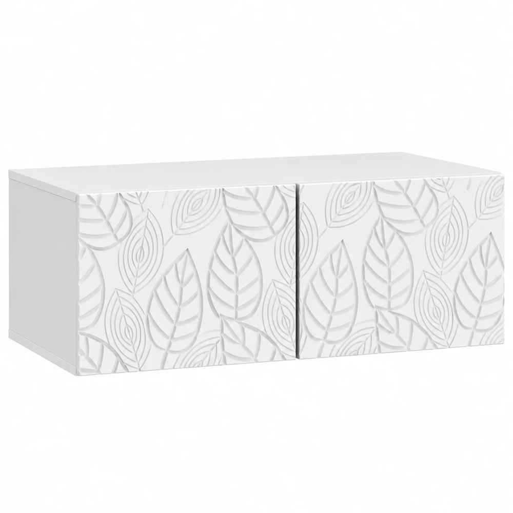 Meuble TV suspendu blanc motif feuilles 98 cm
